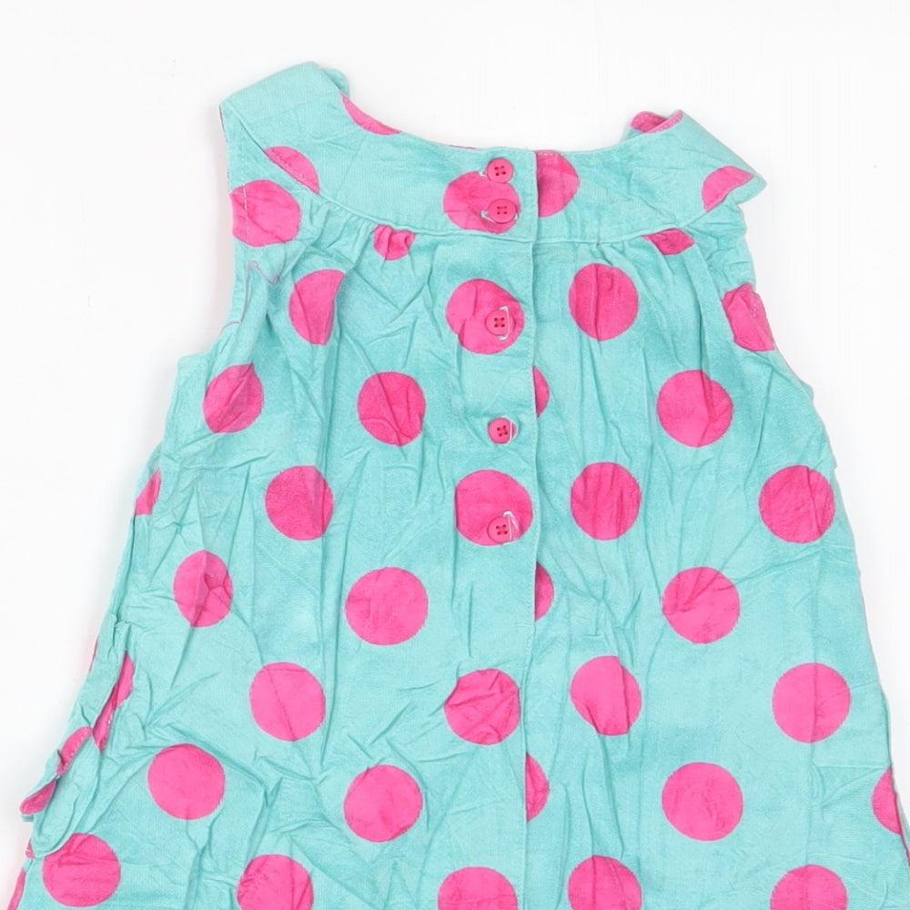John Lewis Girls Blue Polka Dot Cotton A-Line Size 18-24 Months Crew Neck Button