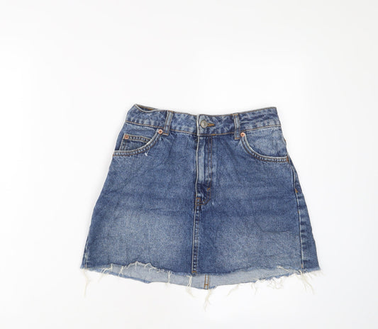 Topshp Womens Blue Cotton A-Line Skirt Size 24 in Button