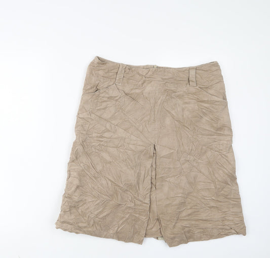 Principles Womens Beige Cotton A-Line Skirt Size 14 Zip - Pleated