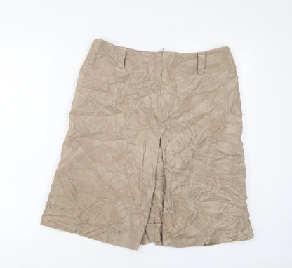 Principles Womens Beige Cotton A-Line Skirt Size 14 Zip - Pleated