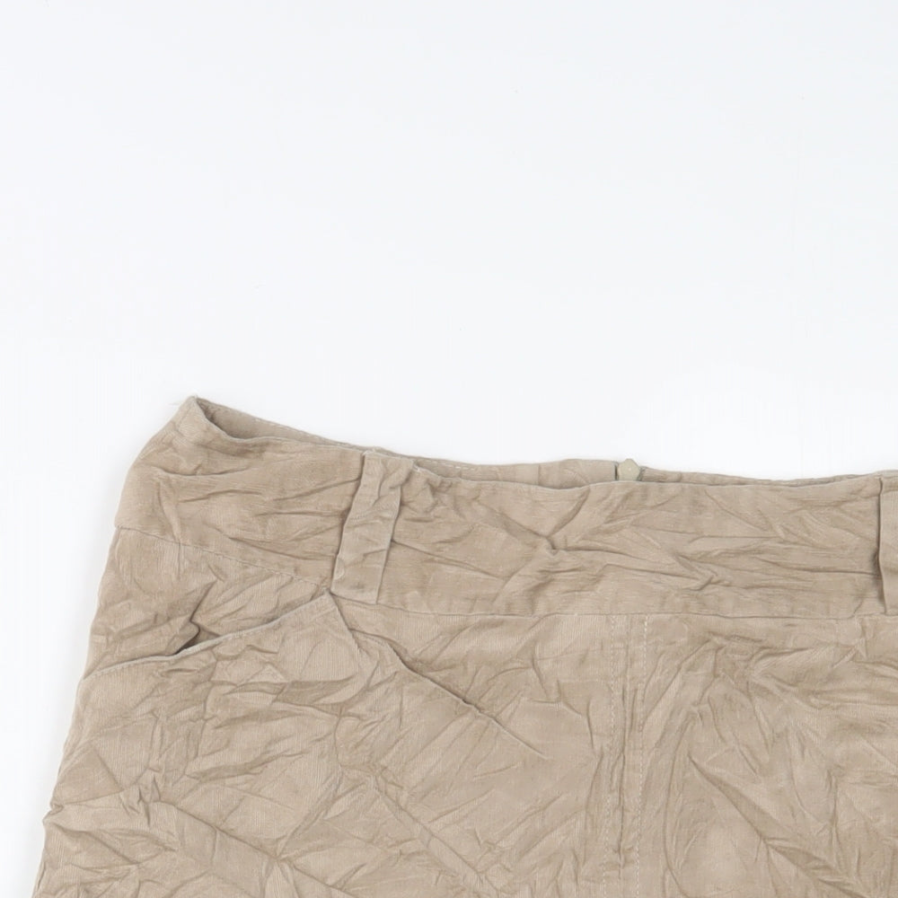 Principles Womens Beige Cotton A-Line Skirt Size 14 Zip - Pleated