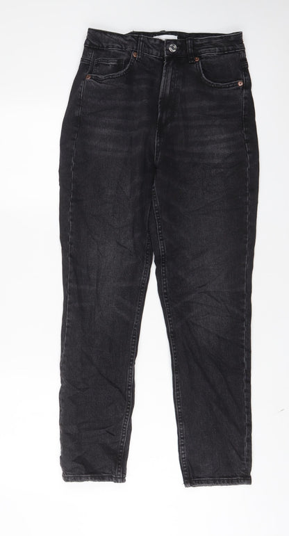 Zara Womens Black Cotton Tapered Jeans Size 8 L28 in Regular Zip