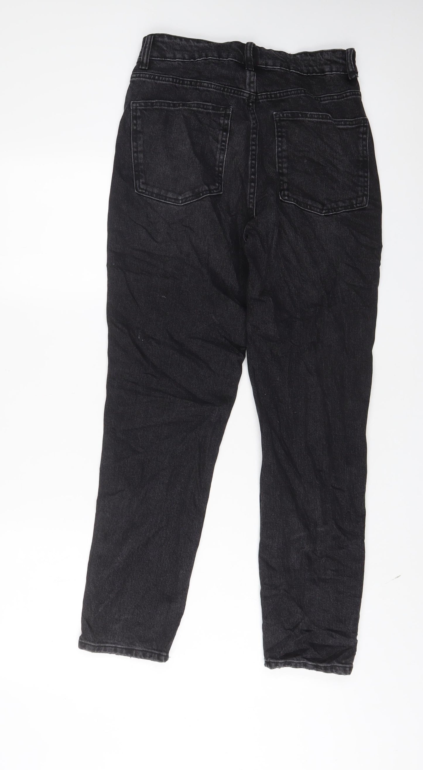 Zara Womens Black Cotton Tapered Jeans Size 8 L28 in Regular Zip