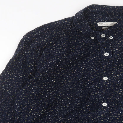 Oxford Lads Mens Blue Geometric Cotton Button-Up Size M Collared Button