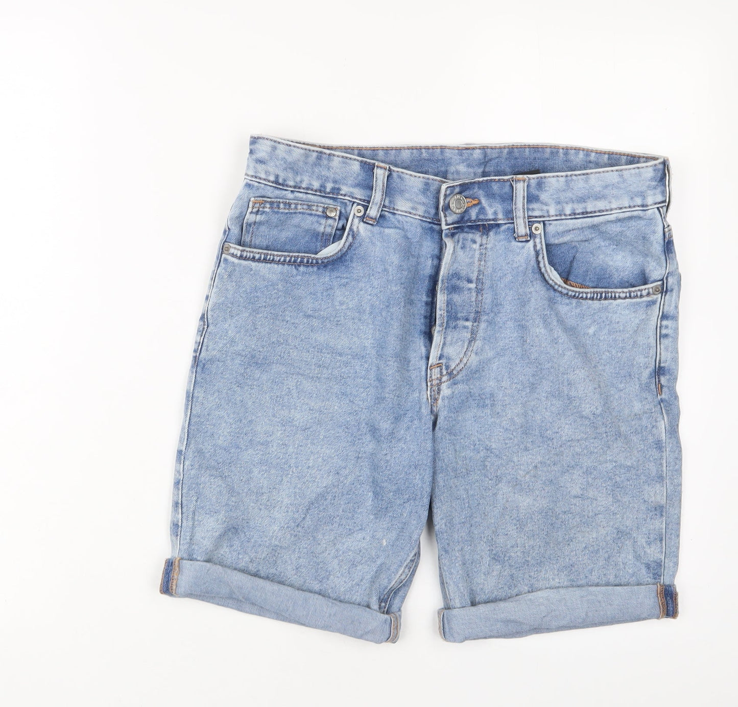 H&M Mens Blue Cotton Bermuda Shorts Size 30 in L8 in Slim Button