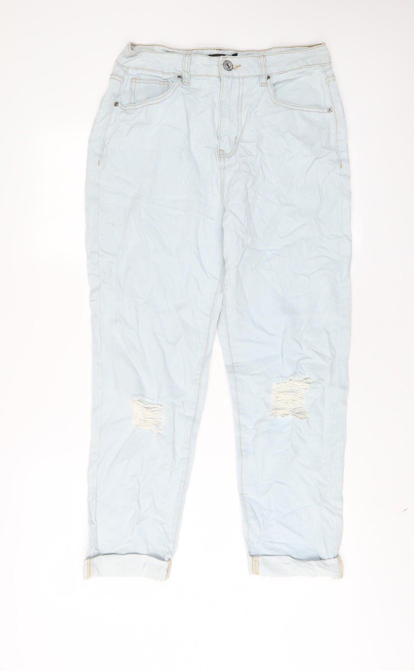 Boohoo Womens Blue Cotton Straight Jeans Size 10 L26 in Regular Zip