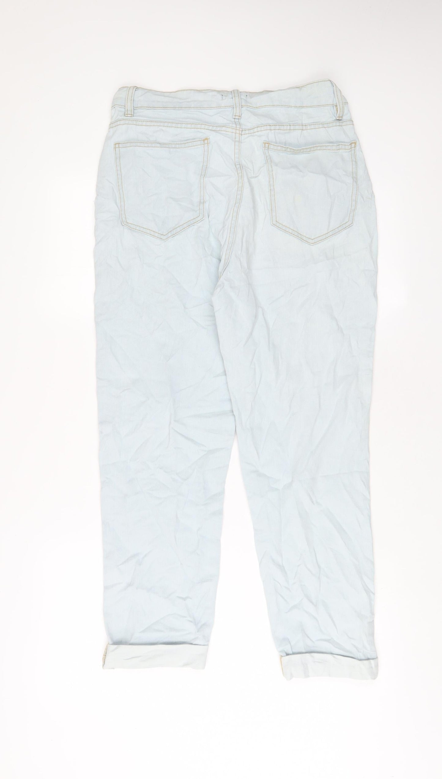 Boohoo Womens Blue Cotton Straight Jeans Size 10 L26 in Regular Zip