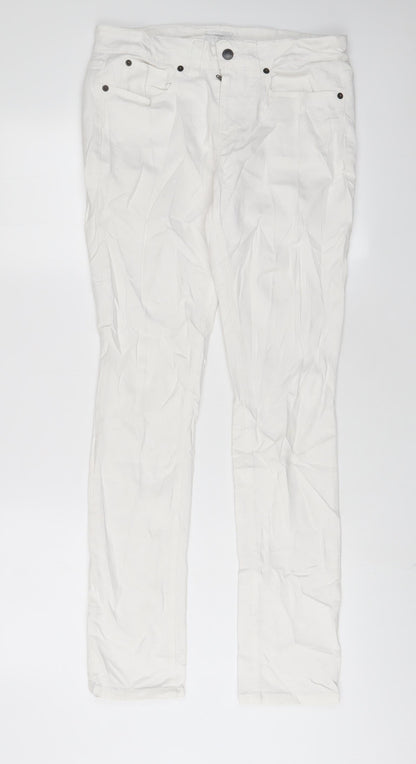 THE WHITE COMPANY Womens White Cotton Skinny Jeans Size 10 L31 in Regular Zip
