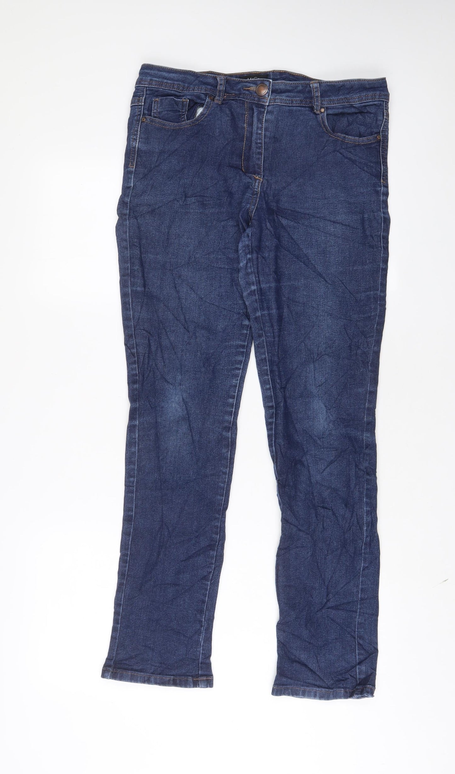M&Co Womens Blue Cotton Straight Jeans Size 10 L30 in Regular Zip
