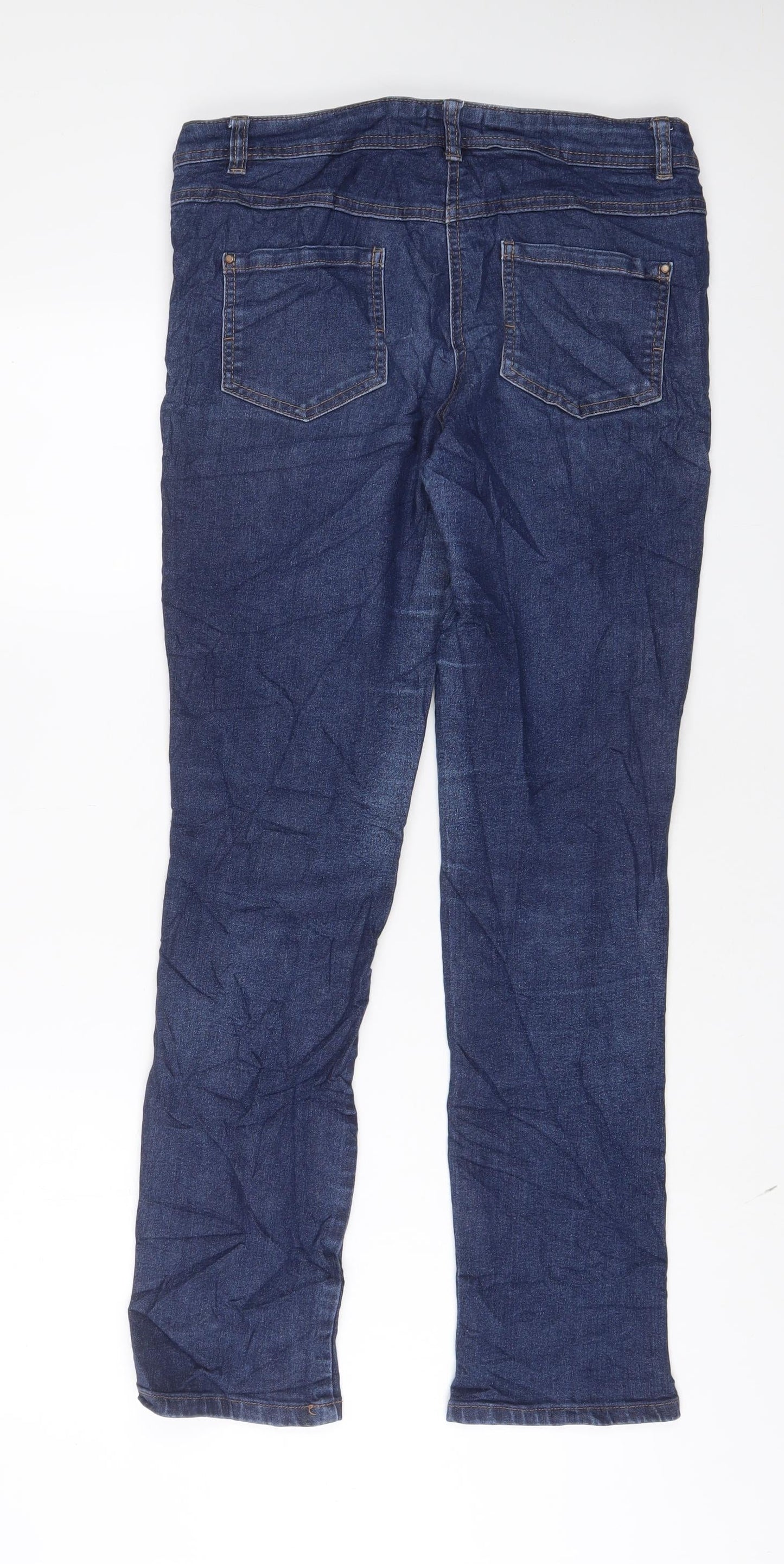 M&Co Womens Blue Cotton Straight Jeans Size 10 L30 in Regular Zip