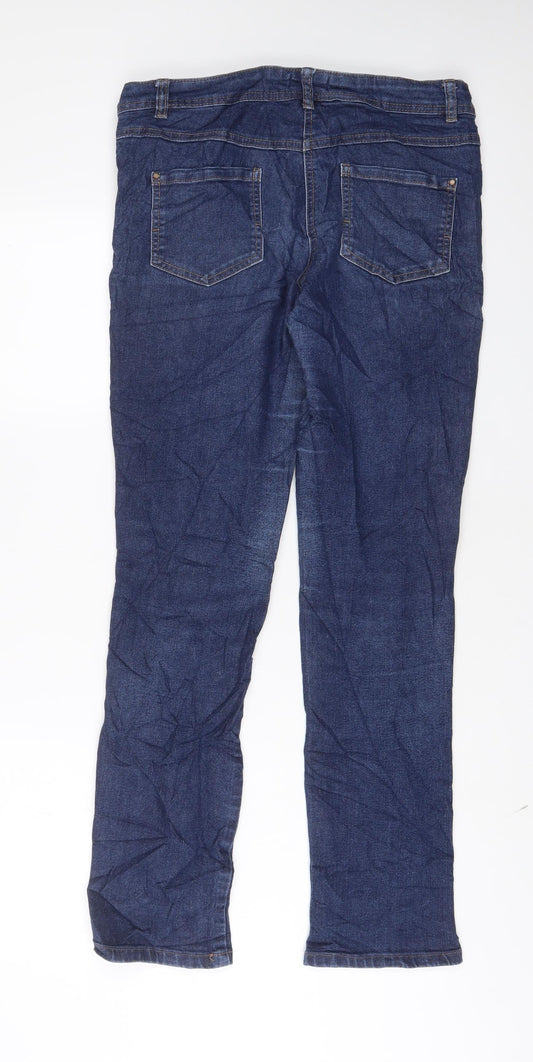 M&Co Womens Blue Cotton Straight Jeans Size 10 L30 in Regular Zip