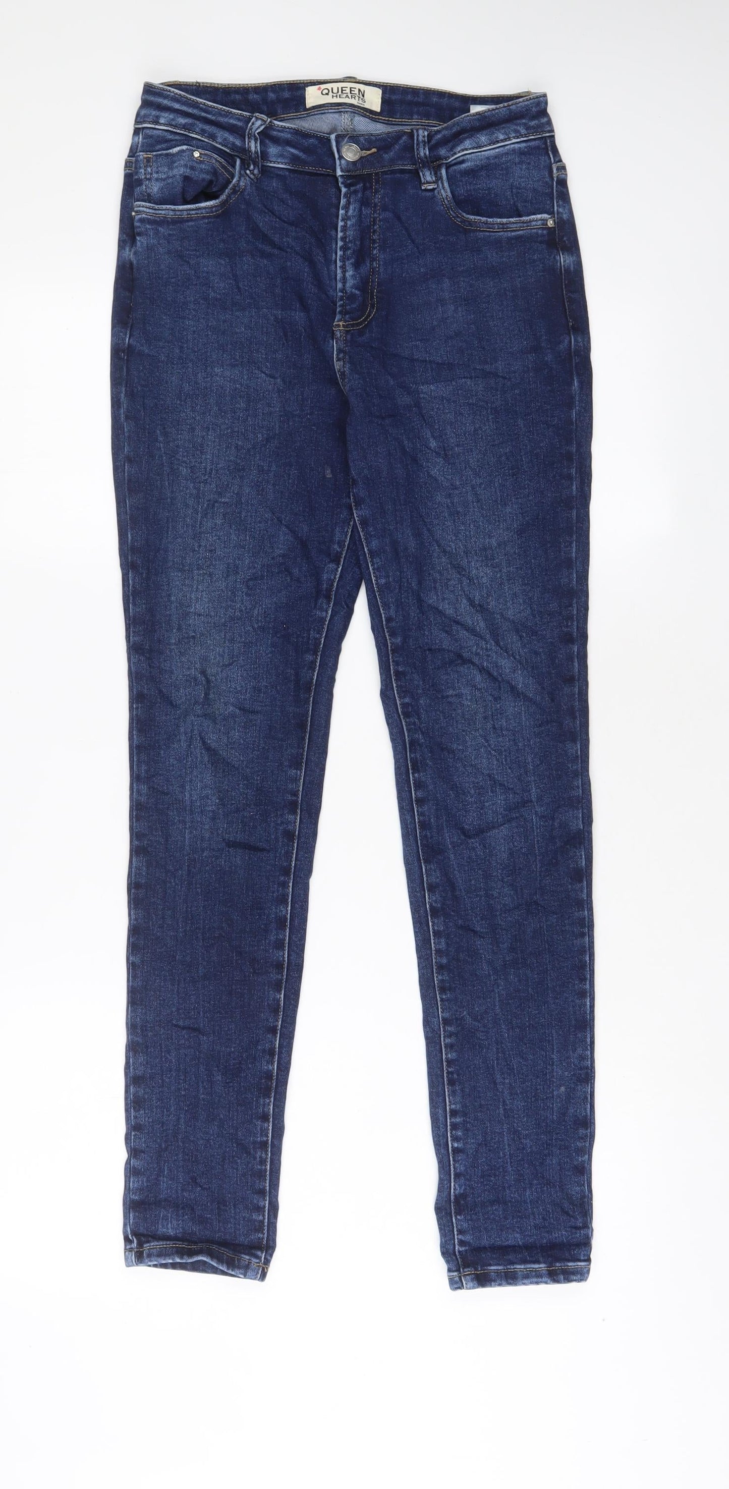 Queen Hearts Womens Blue Cotton Skinny Jeans Size M L29 in Regular Zip