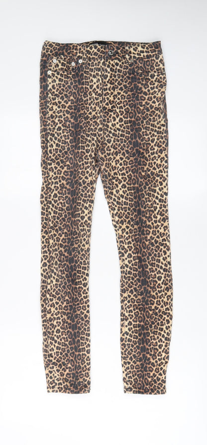 Zara Womens Brown Animal Print Cotton Skinny Jeans Size 8 L27 in Regular Zip