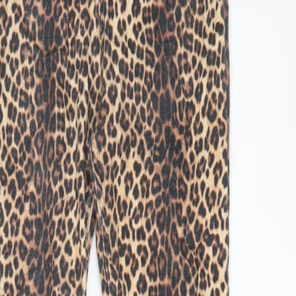 Zara Womens Brown Animal Print Cotton Skinny Jeans Size 8 L27 in Regular Zip