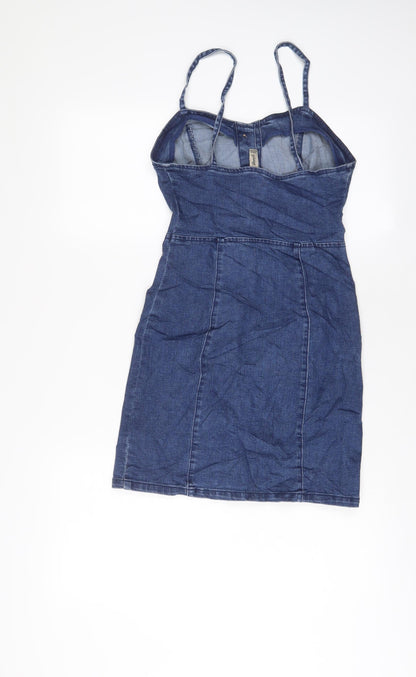 Denim & Co. Womens Blue Cotton A-Line Size 4 V-Neck Button