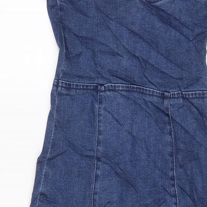 Denim & Co. Womens Blue Cotton A-Line Size 4 V-Neck Button