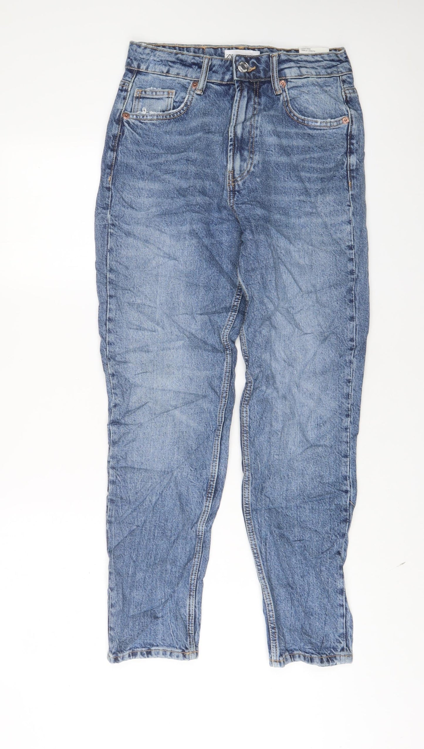 Zara Womens Blue Cotton Mom Jeans Size 8 L29 in Regular Zip