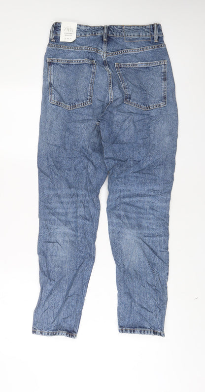 Zara Womens Blue Cotton Mom Jeans Size 8 L29 in Regular Zip