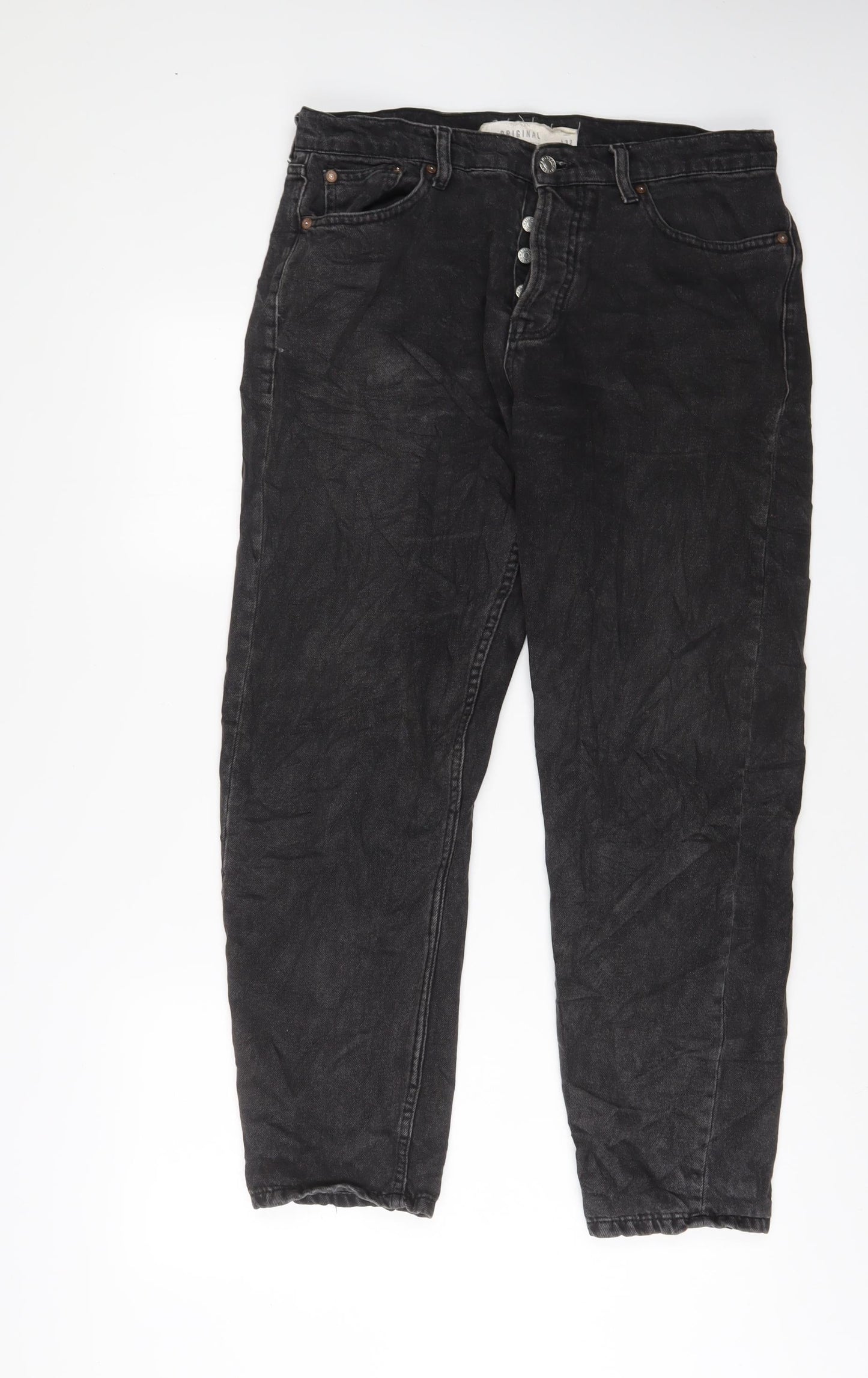 Mens UK Size 32 in Topman Regular Fit Straight Black Jeans