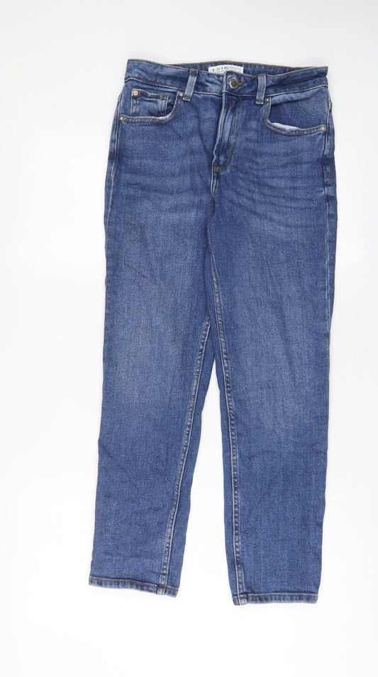Denim & Co. Womens Blue Cotton Straight Jeans Size 8 L27 in Regular Zip