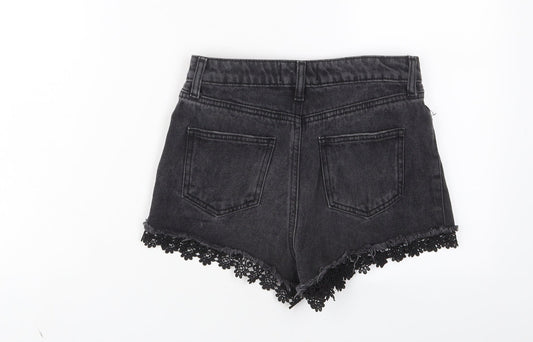Miss Selfridge Womens Black Cotton Basic Shorts Size 6 Regular Button
