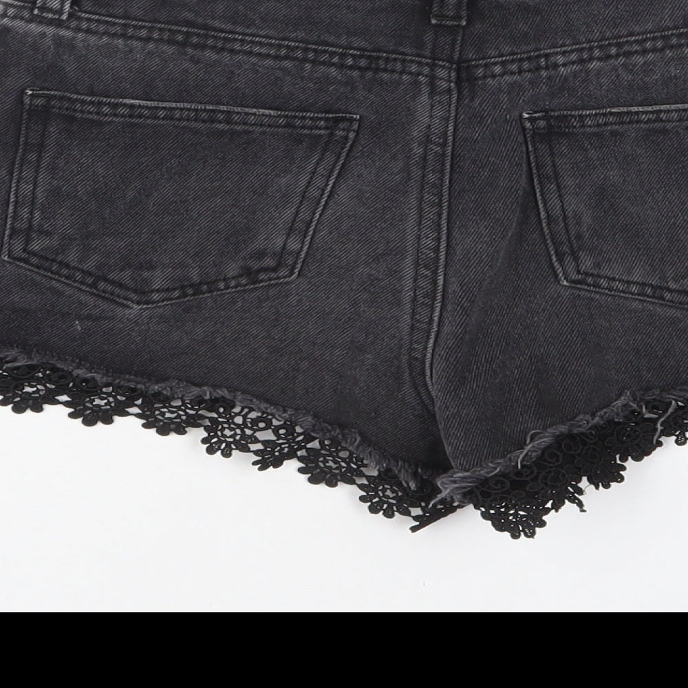 Miss Selfridge Womens Black Cotton Basic Shorts Size 6 Regular Button