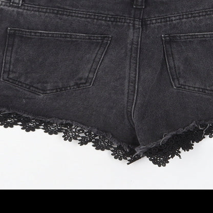 Miss Selfridge Womens Black Cotton Basic Shorts Size 6 Regular Button