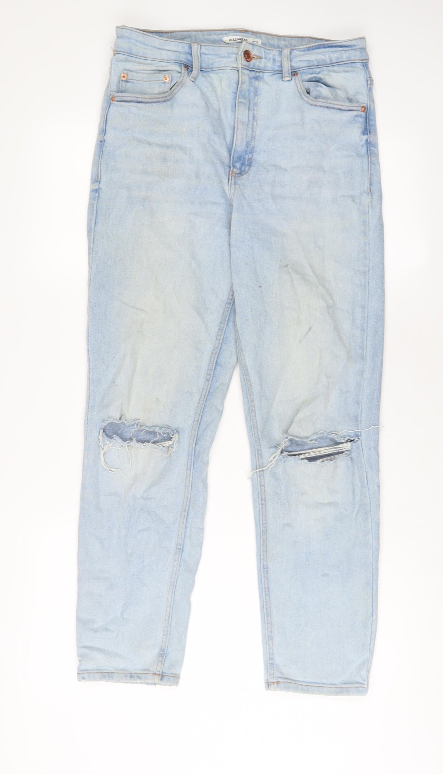 Pull&Bear Womens Blue Cotton Straight Jeans Size 12 L28 in Regular Zip