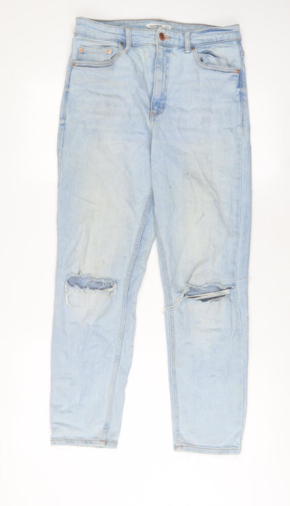 Pull&Bear Womens Blue Cotton Straight Jeans Size 12 L28 in Regular Zip