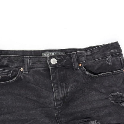 Denim & Co. Womens Grey Cotton Cut-Off Shorts Size 10 Regular Zip - Distressed