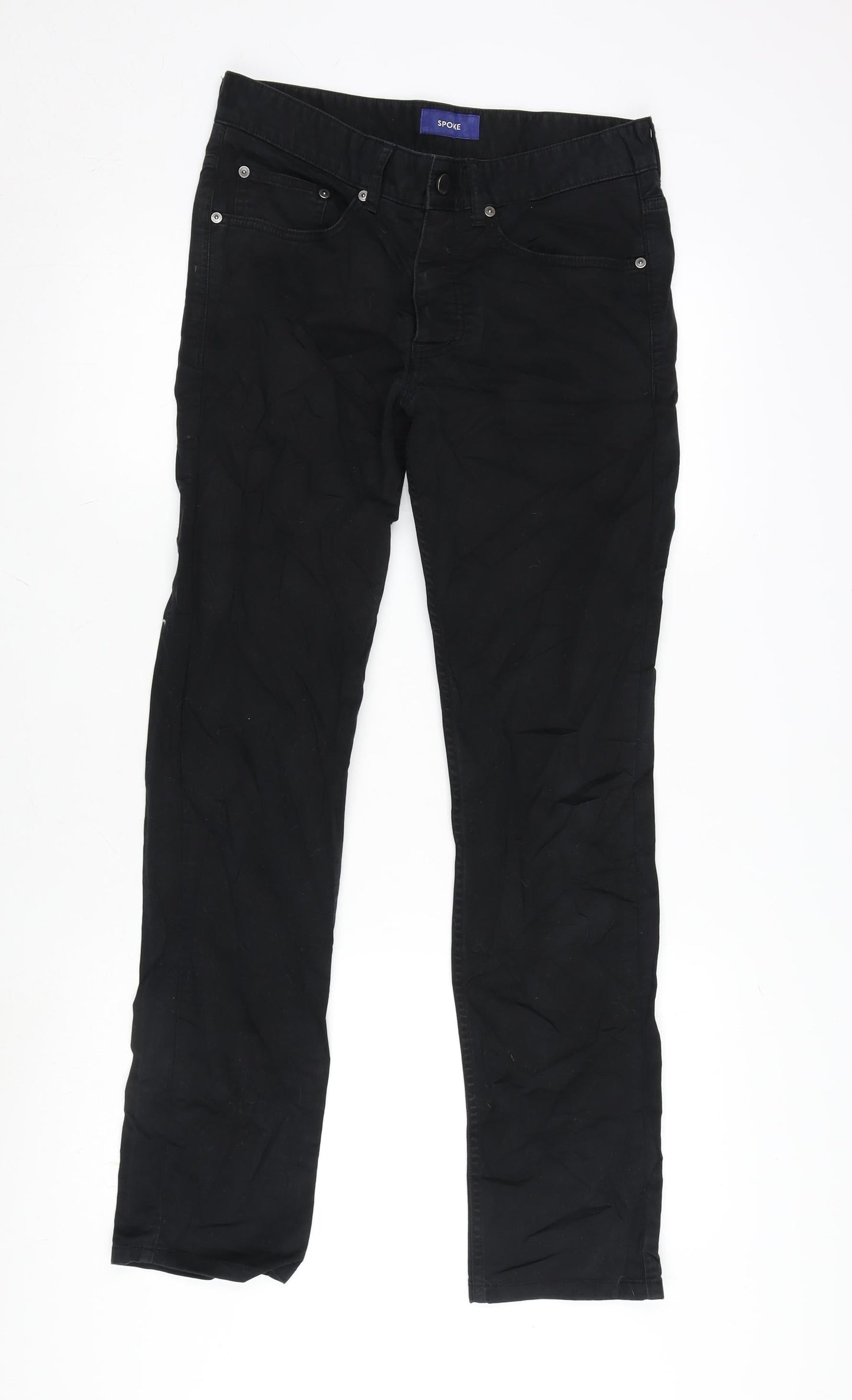 Spoke Womens Black Cotton Blend Straight Jeans Size 30 in L28.5 in Regular Button