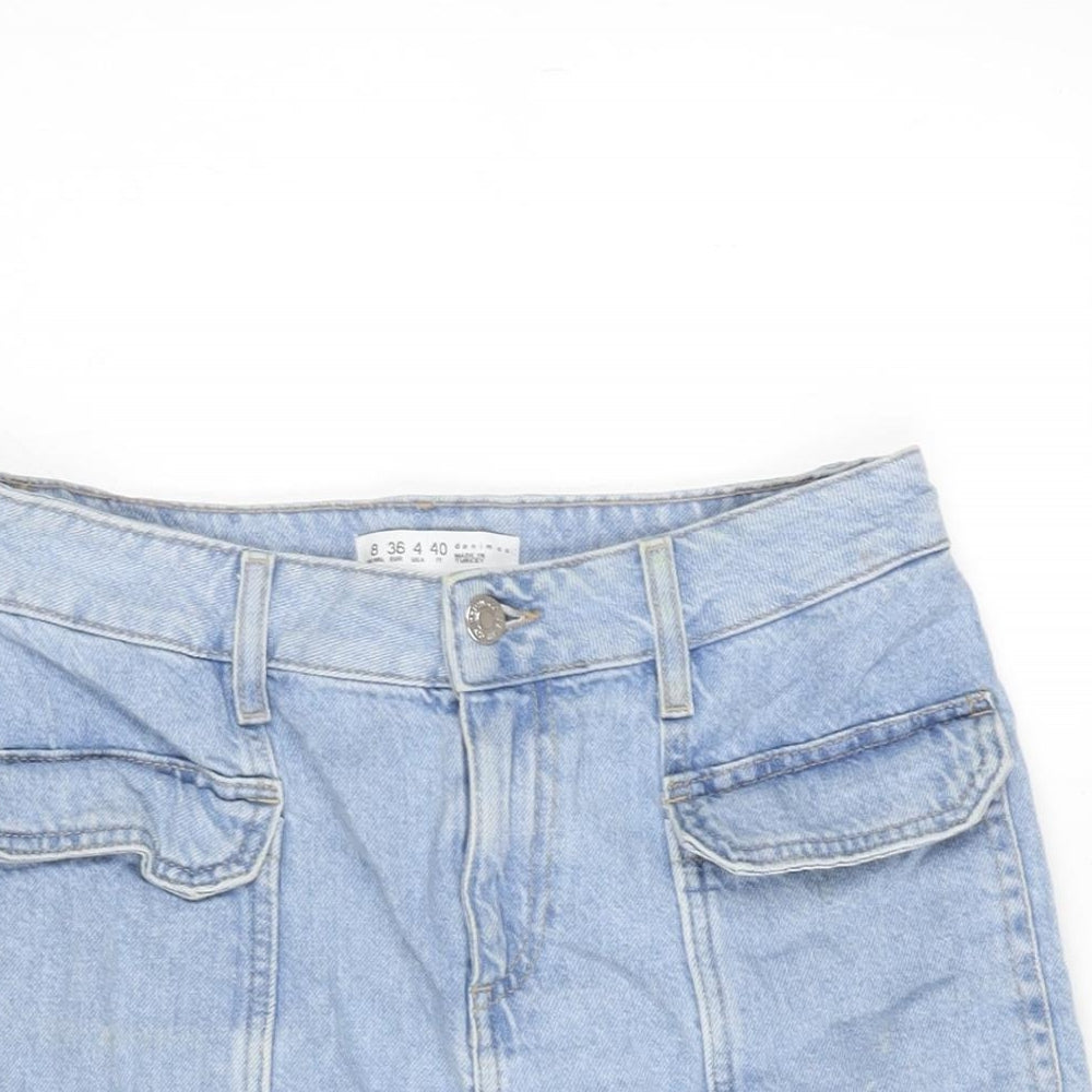 Denim & Co. Womens Blue Cotton A-Line Skirt Size 8 Zip