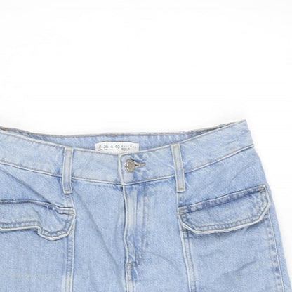 Denim & Co. Womens Blue Cotton A-Line Skirt Size 8 Zip
