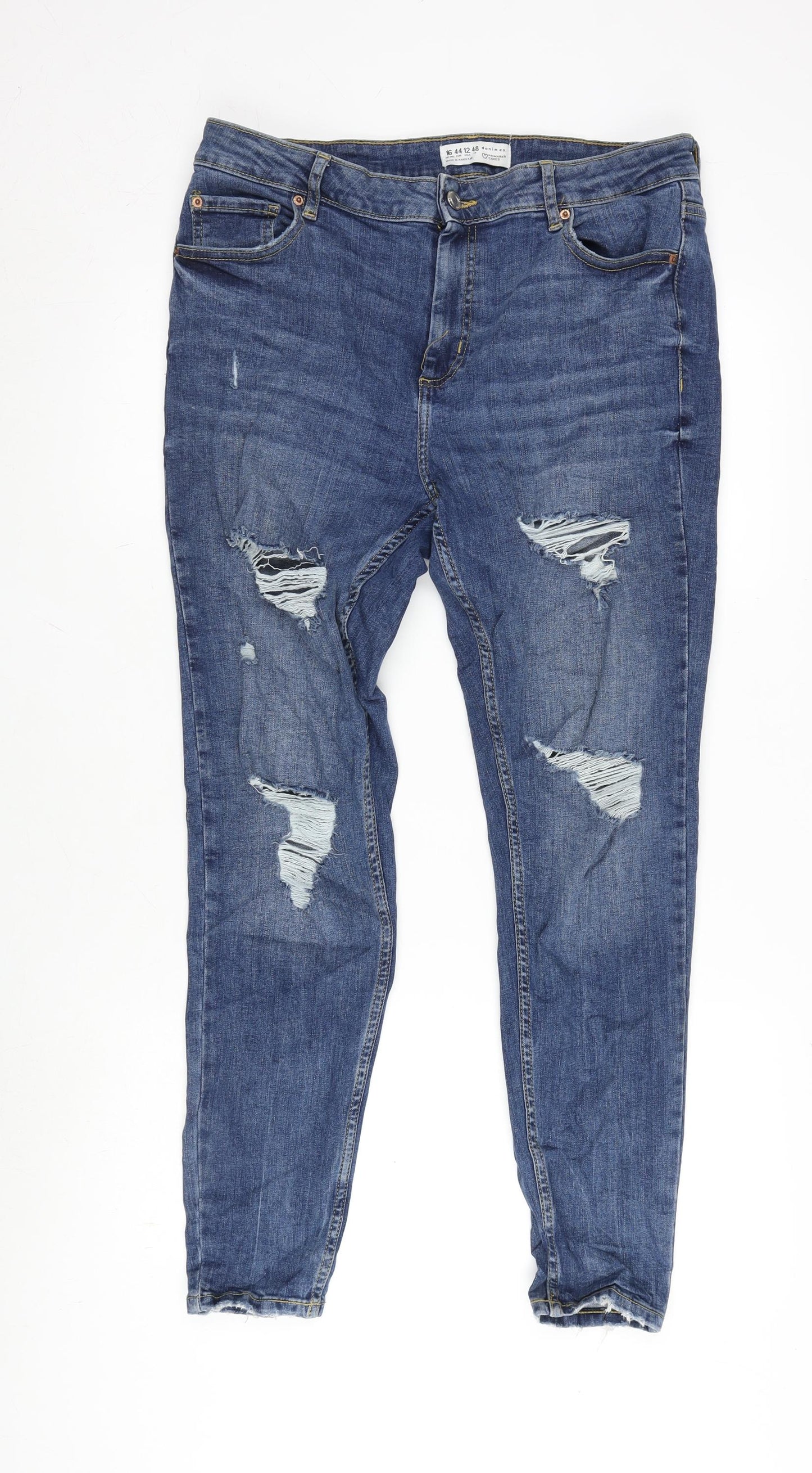 Denim & Co. Womens Blue Cotton Blend Straight Jeans Size 16 L27 in Regular Zip