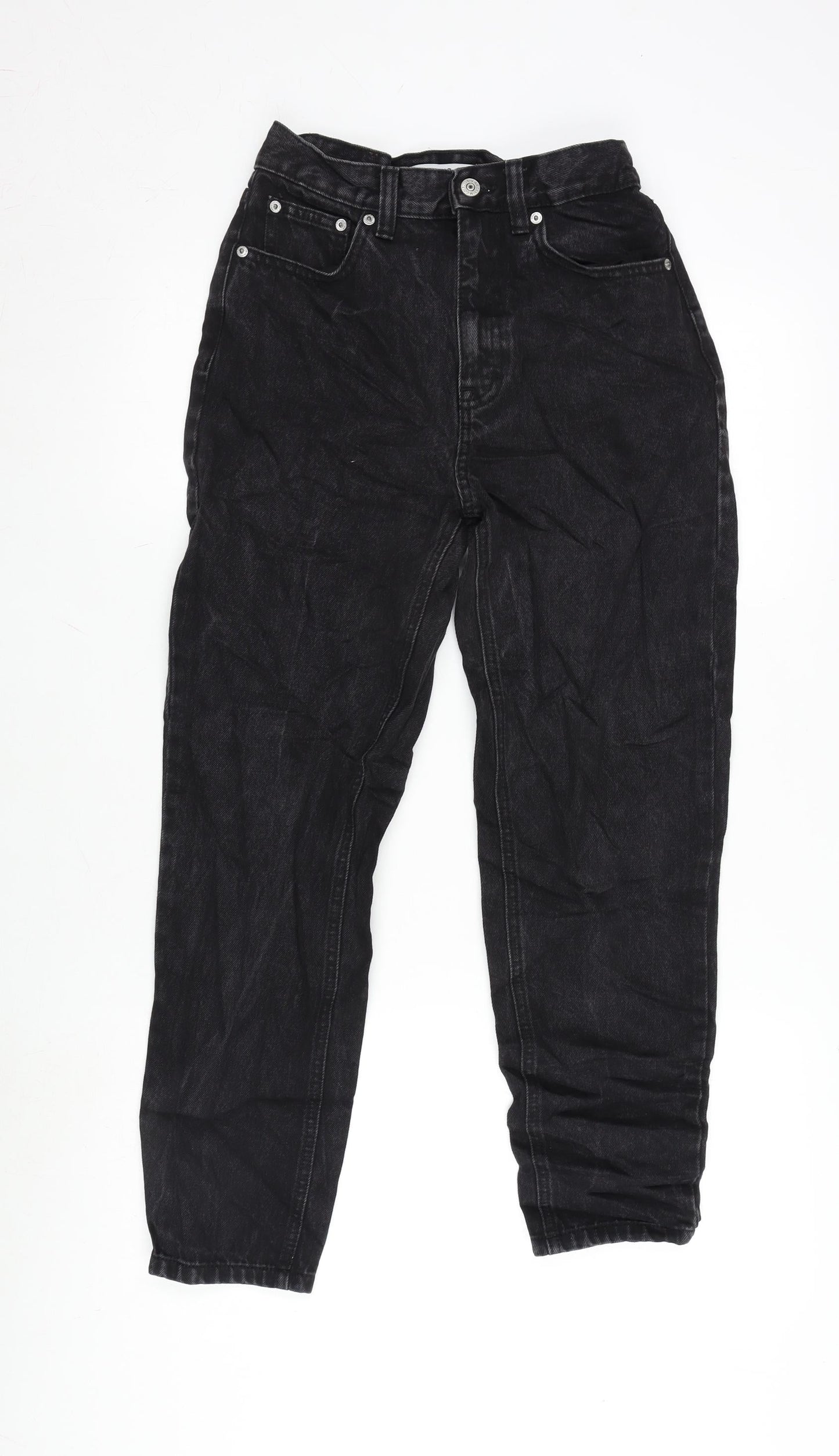 Pull&Bear Womens Black Cotton Mom Jeans Size 8 L26.5 in Regular Zip