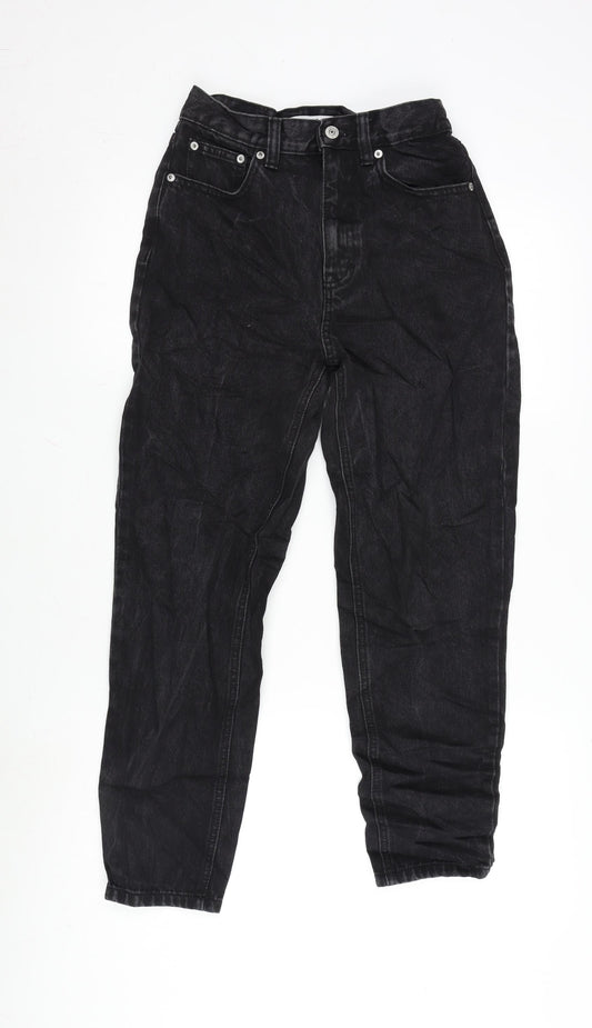 Pull&Bear Womens Black Cotton Mom Jeans Size 8 L26.5 in Regular Zip