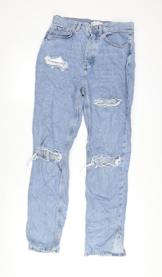 Denim & Co. Womens Blue Cotton Straight Jeans Size 12 L30 in Regular Button