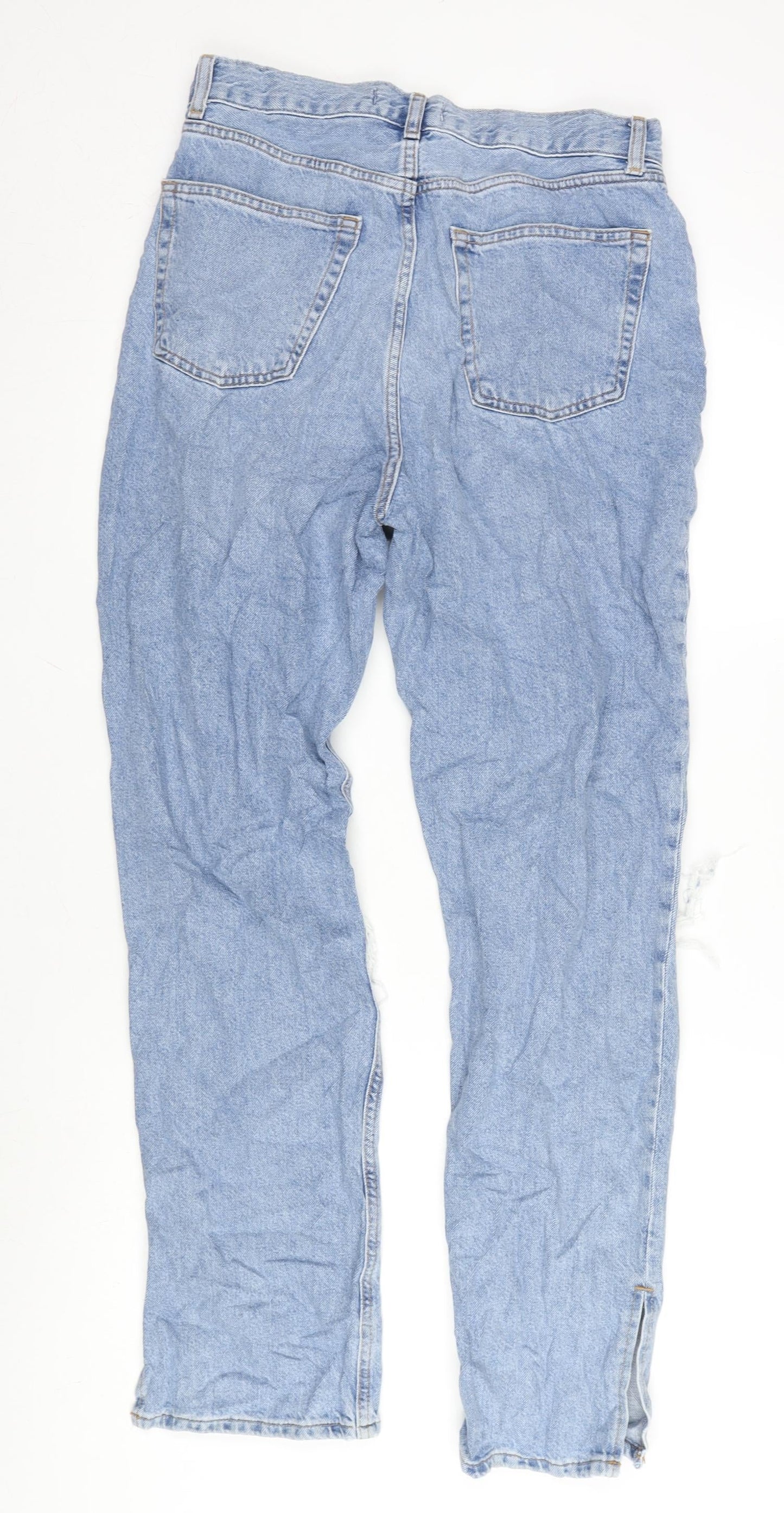 Denim & Co. Womens Blue Cotton Straight Jeans Size 12 L30 in Regular Button