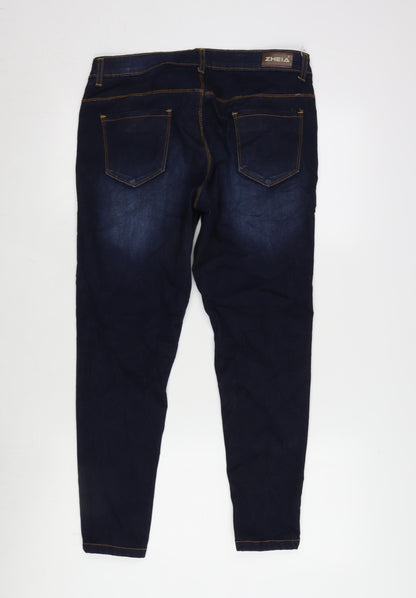 Zheia Womens Blue Cotton Blend Tapered Jeans Size 30 in L25 in Regular Zip