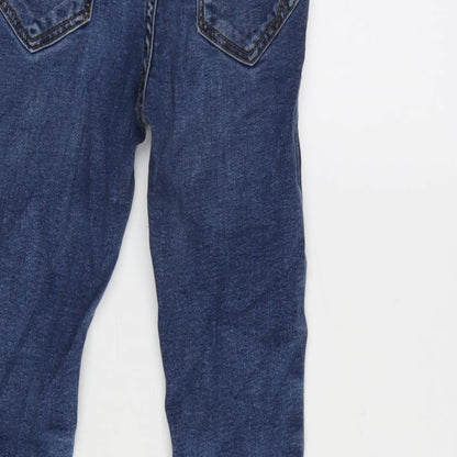 River Island Girls Blue Cotton Tapered Jeans Size 9 Years L20.5 in Regular Zip - Distressed .