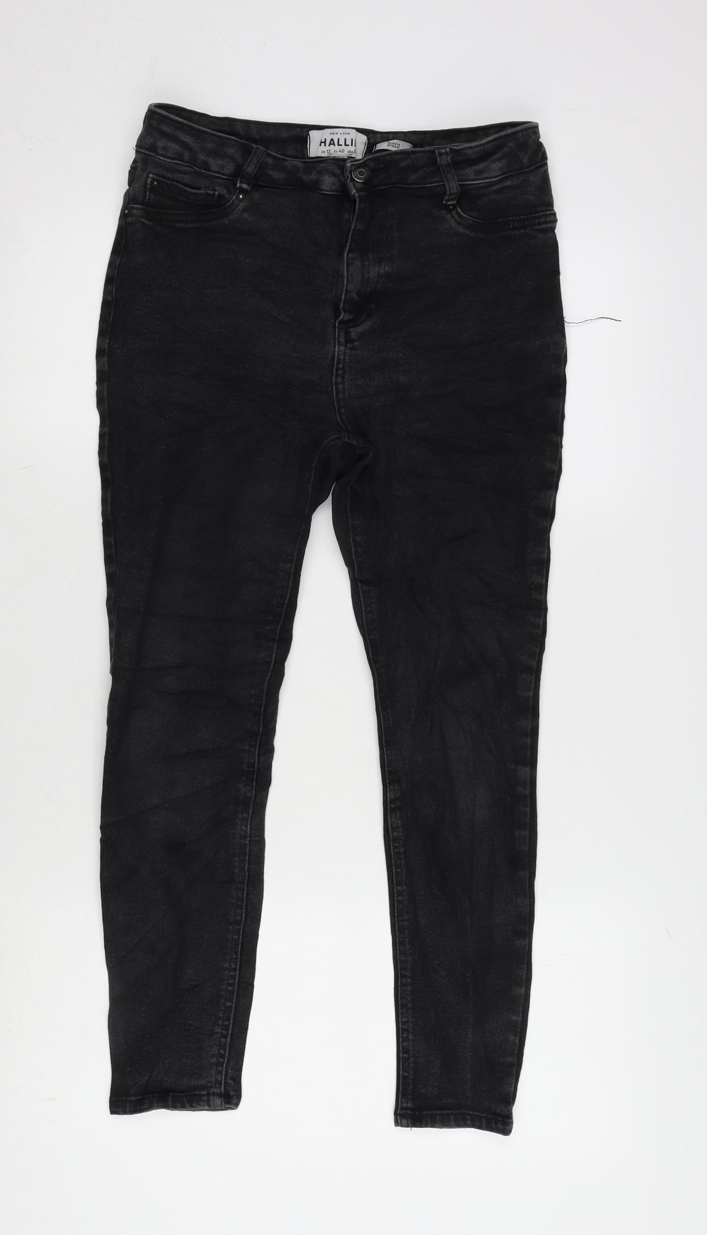 New Look Womens Grey Cotton Blend Tapered Jeans Size 12 L24.5 in Regular Zip