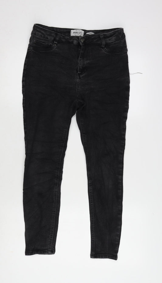 New Look Womens Grey Cotton Blend Tapered Jeans Size 12 L24.5 in Regular Zip