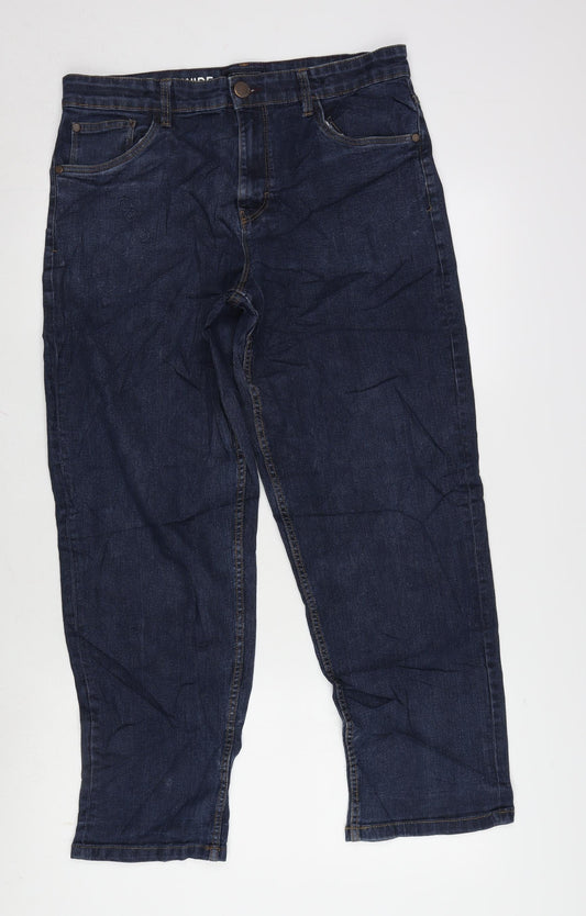 NEXT Womens Blue Cotton Blend Wide-Leg Jeans Size 32 in L27 in Regular Zip