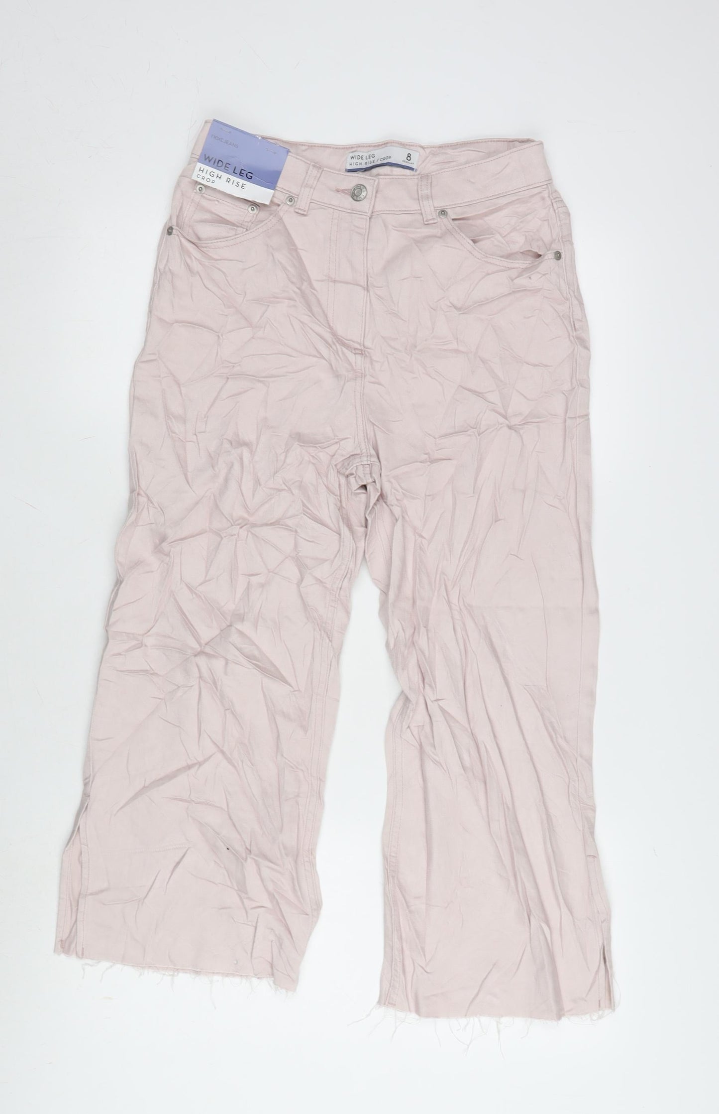 NEXT Womens Pink Cotton Blend Wide-Leg Jeans Size 8 L22 in Regular Zip