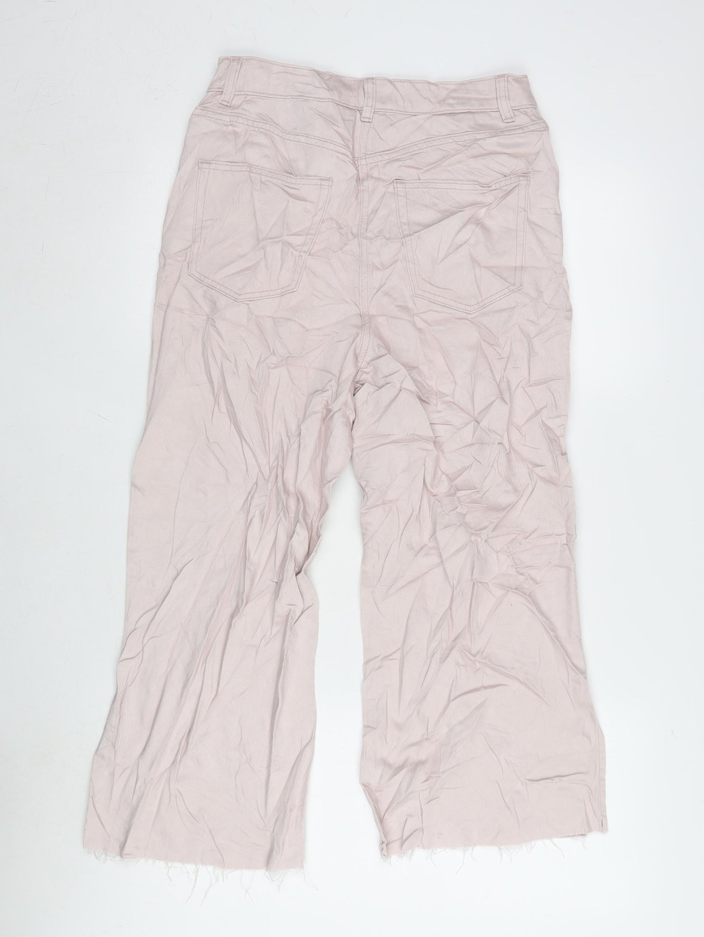 NEXT Womens Pink Cotton Blend Wide-Leg Jeans Size 8 L22 in Regular Zip