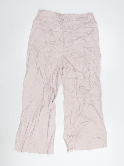 NEXT Womens Pink Cotton Blend Wide-Leg Jeans Size 8 L22 in Regular Zip