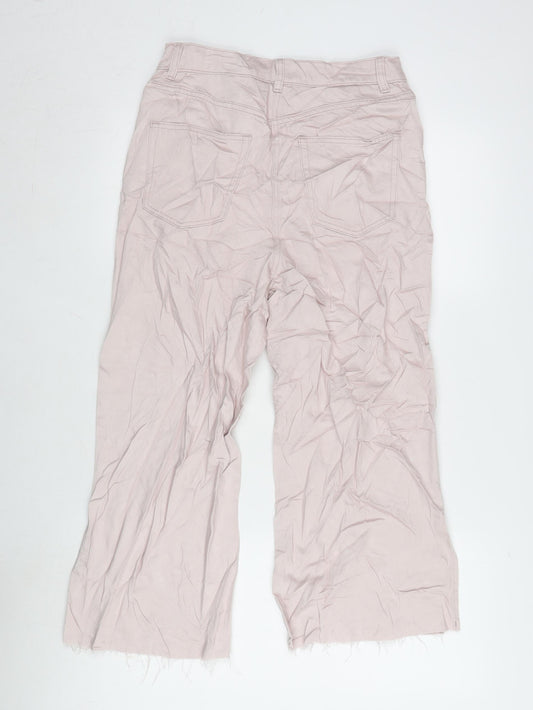 NEXT Womens Pink Cotton Blend Wide-Leg Jeans Size 8 L22 in Regular Zip