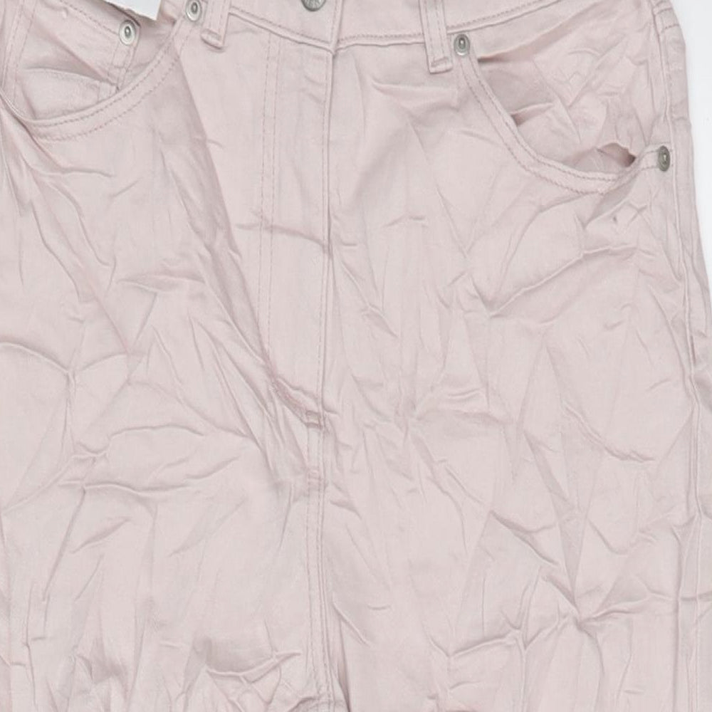 NEXT Womens Pink Cotton Blend Wide-Leg Jeans Size 8 L22 in Regular Zip