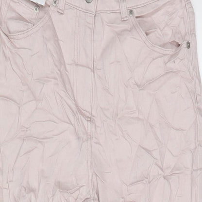 NEXT Womens Pink Cotton Blend Wide-Leg Jeans Size 8 L22 in Regular Zip