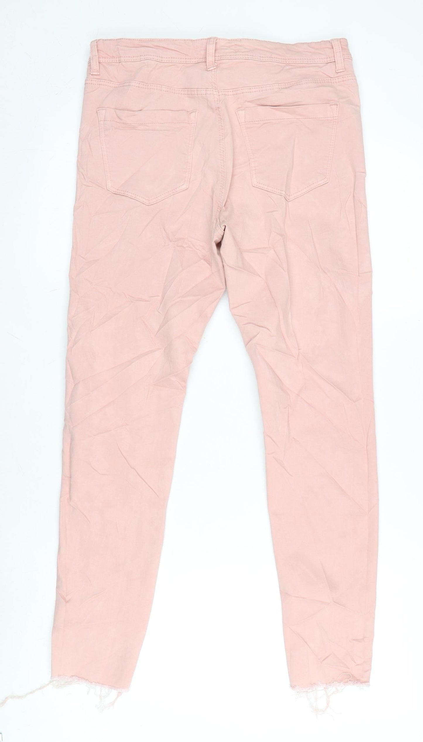 Denim & Co. Womens Pink Cotton Blend Tapered Jeans Size 12 L27 in Regular Zip - Raw Hem